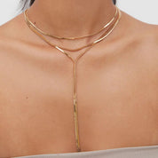 18K Gold Plated Stainless Steel Three Layer Y Chain Flat Snake Chain Necklace