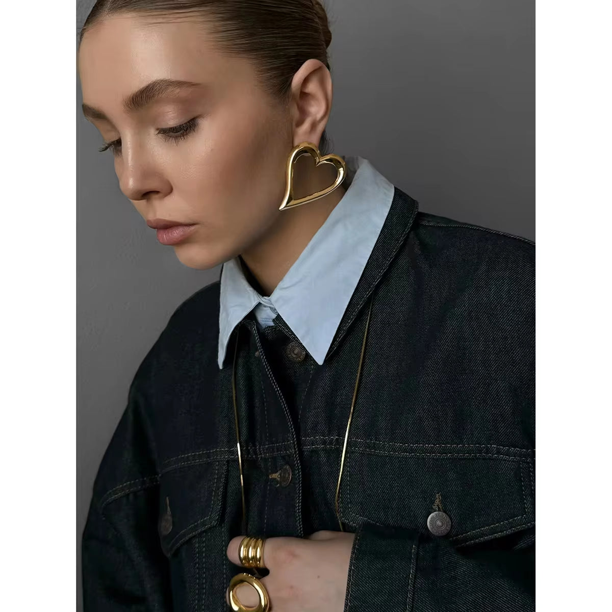 Waterproof 18K Gold Plated Stainless Steel Heart Love Necklace Earring Set Gift for Girl Women Snake Chain Necklace